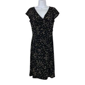 Jones Wear Womens Dress Black & Beige Abstract Print Short Sleeve V-Neck Size 6